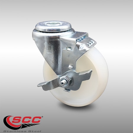 Service Caster 4 Inch SS Nylon Wheel Swivel Bolt Hole Caster with Brake SCC-SSBH20S414-NYS-TLB